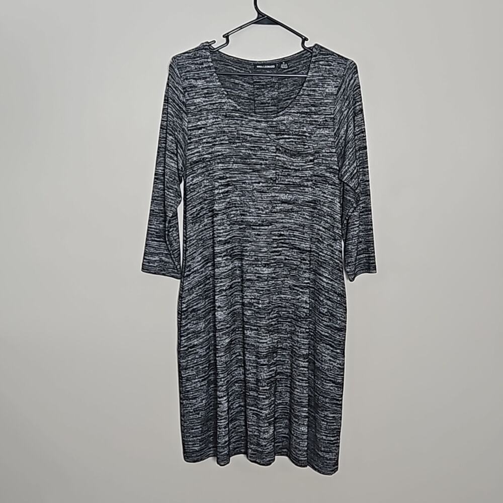 Nina Leonard Marled Gray Black Tunic Swing Dress With Pockets Sz M - Picture 2 of 10